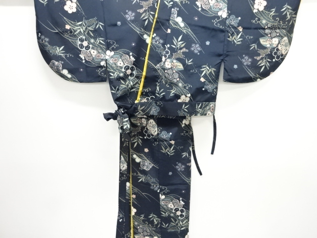 JAPANESE KIMONO / TWO-PIECE KOMON / WAVE & FLOWERS & RABBIT